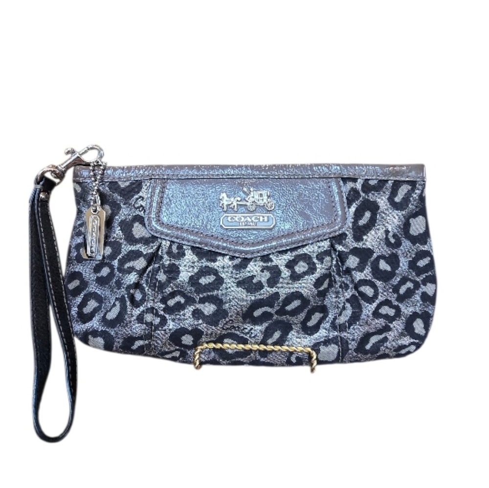 Coach Madison Ocelot Print Silver Black Metallic Canvas Wristlet - Picture 3 of 12
